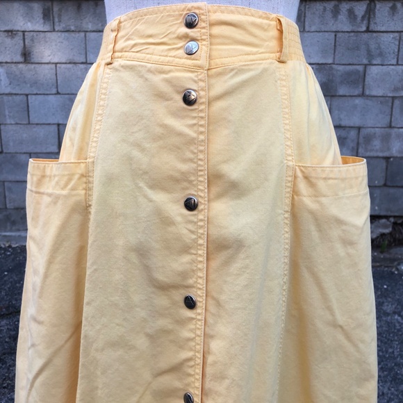 Yellow Vintage Liz Claiborne Skirt Snaps Pockets - Picture 6 of 7